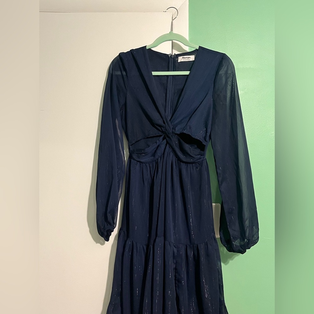 Navy Blue Midi Wedding Guest Dress - Picture 5 of 8